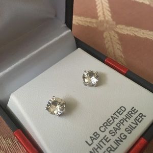NIB White Sapphire Stud Earrings Sterling Silver